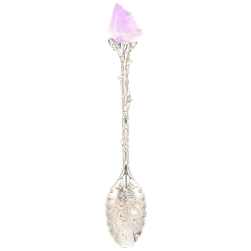 Amosfun Wiederverwendbarer Dessertlöffel im Vintage-Stil, natürlicher Amethyst-Kristall, Kaffeelöffel für Zuhause, Cafés, Dessertbars, bequemer Griff, elegantes Design, einfach zu bedienen von Amosfun