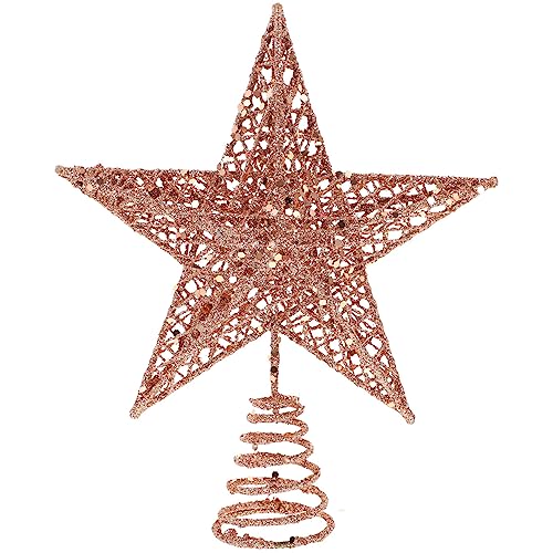 Amosfun glitzernder Stern aus Eisen für die Weihnachtsbaumspitze, Dekoration, Eisen, rose gold, 20 cm von Amosfun