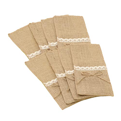 Amosfun xma sackleinen spitzenutensilien Halter besteck Taschen Vintage sackleinen Jute Aufbewahrungstasche Geschirr Taschen für bankett Hochzeit 10 stück von Amosfun