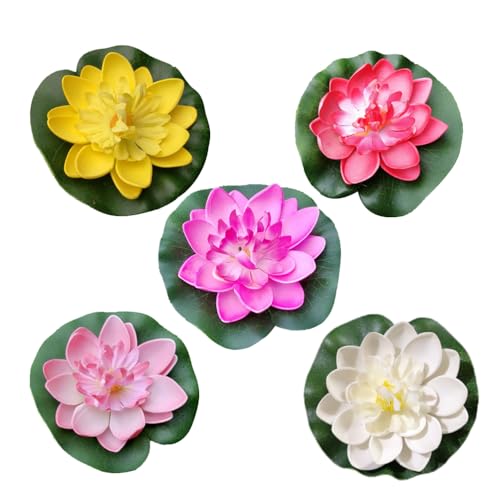 Künstliche Lotus Kunststoff Schwimm für Teich Aquarium Pool Ornamente 10 cm 5 Stück von Amosfun