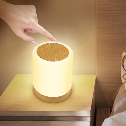 Amouhom Nachttischlampe Touch Dimmbar, LED Nachtlicht mit 256RGB Farben&4 Modi, 5 Helligkeiten, USB Aufladbar, Holzmaserung Stilllicht&Tischlampe für Schlafzimmer Wohnzimmer Geschenke für Kinder von Amouhom