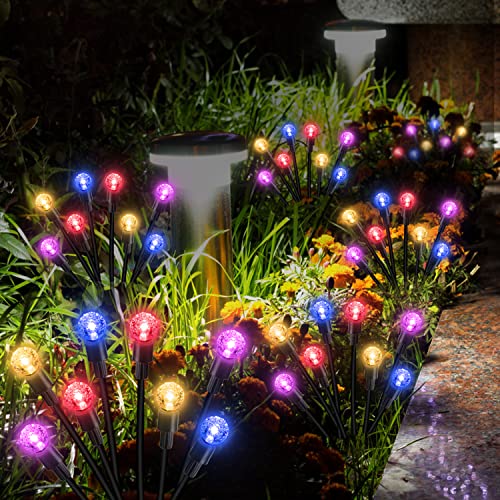 Amouhom Solar Firefly Gartenlichter, 4 Stück 8 LED Solarleuchten für Garten, IP65 Wasserdicht Wegebeleuchtung für Terrasse, Balkon, Treppen, Hof und Weihnachtsdeko von Amouhom