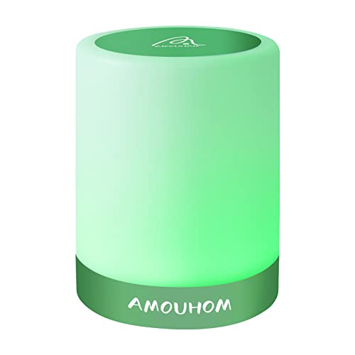 Amouhom LED Nachttischlampe, Dimmbar Atmosphäre Tischlampe für Schlafzimmer Wohnzimmer, 16 Farben Tragbare Nachtlicht mit 2800-3100K Warmes Weißes Licht und Geschenke für Kinder/Erwachsene(Grün) von Amouhom