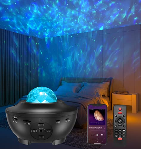 Amouhom LED Sternenhimmel Projektor, Sternenlicht Projektor mit Fernbedienung/Bluetooth 5.0/4 Helligkeitsstufen Geschenke für Party Weihnachten Schlafzimmer Spielzimmer von Amouhom