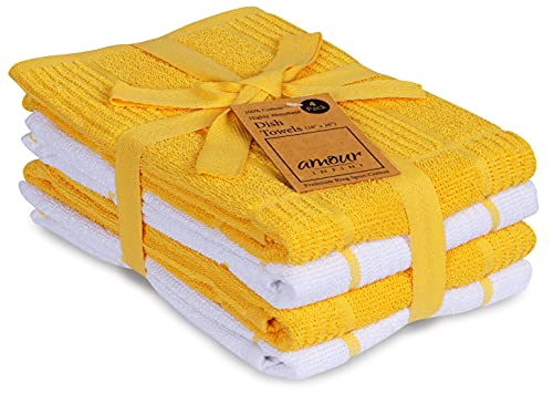 Amour Infini Terry Geschirrtuch | 4er Set | 40 x 65 cm | Langlebig, weich und saugfähig | Geschirrtücher aus 100% Baumwolle | Perfekt für den privaten und gewerblichen Gebrauch Gelb von Amour Infini