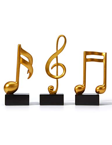 Amoy-Art 3pcs Deko Skulpturen Musik Note Figuren Klavier Statue Modern Arts Wohnzimmer Kunst Polyresin Geschenk Gold 19cm von HAUCOZE