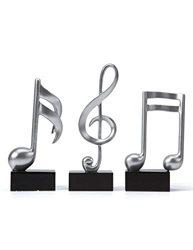 HAUCOZE 3pcs Klavier Deko Musiknote Dekoration Skulpturen Musik Arts Geschenk Modern Statue Figuren Silber 19cm von HAUCOZE