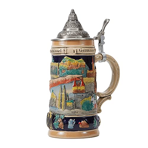 HAUCOZE Bierkrug mit Deckel Bierseidel Steinkrüge Deutschland Städte Beer Stein Mug für Vater Männer Geburtstag Geschenk 0.6Liter von HAUCOZE