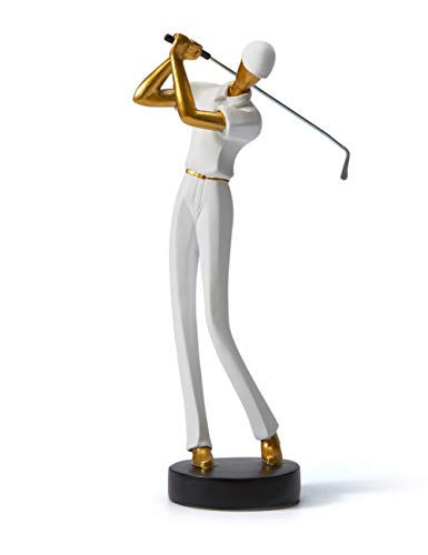 Amoy-Art Golfer Statue Golf Figuren Skulptur Modern Dekor Golfspieler Geschenk Wohnzimmer Kunst Polyresin Arts Weiß 24cm von HAUCOZE