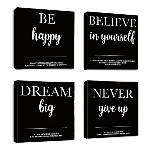 Dream Big Never Give Up Happy Believe Leinwand Motivierende Wandkunst Gemälde,Inspirierende Mindset Wandkunst Leinwand Drucke Gerahmt für Büro Zuhause Schlafzimmer Wanddekoration,30.5x30.5x4 Stück von Amoy Art