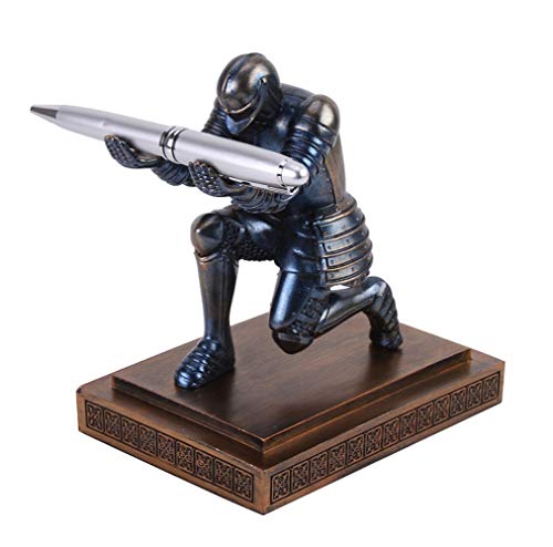 Amoysanli Knight Stifthalter Schreibtisch Organizer und Zubehör Schreibtisch Dekor Harz Stifthalter als Geschenk mit einem coolen Stift für Büro und Zuhause (blau) von Amoysanli