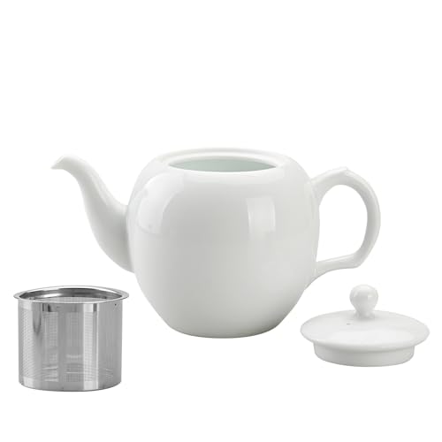 Amoysanli Teekanne mit Teesieb, Keramik-Teekanne mit abnehmbarem Edelstahl-Fliter für losen Tee, 450 ml (1–2 Tassen), Teekannen für Tee, Kaffee, Milch für Büro, Zuhause, Männer und Frauen (weiß) von Amoysanli