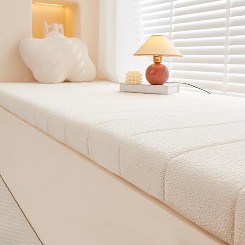 AmphaDeco Bankkissen Bankauflage Wasserfest, Teddy Plüsch rutschfeste Sitzkissen Sitzpolster Bank Mit Reißverschluss für Fensterbank Innen Schuhwechselhocker,Weiß,100 * 45CM von AmphaDeco