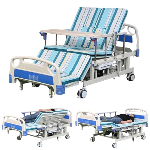 AmphaDeco Premium Voll Elektrisches Krankenhausbett mit 10 Funktionen,Pflegt Trendelenburg- und Gegentrendelenburg-Lagerung,Matratze,Infusionsständer,Bettpfanne,Handsteuerung,Feststellrollen,240KG von AmphaDeco