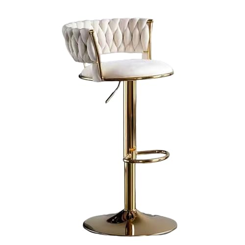AmphaDeco Swivel Bar Hocker Gold Beinen mit Gewebten Rücken & Fußstütze Set Von 1 2 3 4 6, Gepolstert Samt Einstellbare Frühstück Barhocker für Küche Counter Esszimmer Stühle,Weiß,1 von AmphaDeco