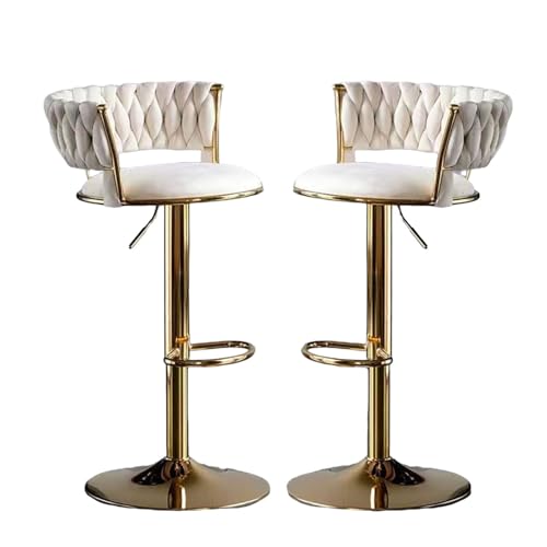 AmphaDeco Swivel Bar Hocker Gold Beinen mit Gewebten Rücken & Fußstütze Set Von 1 2 3 4 6, Gepolstert Samt Einstellbare Frühstück Barhocker für Küche Counter Esszimmer Stühle,Weiß,Set of 2 von AmphaDeco