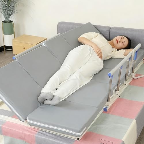Aufstehhilfe Lattenrost Senioren Manuell und Elektrisch mit Matratze,Rückenhebewinkel,Pflegebett Elektrisch Verstellbar mit Mattress,Bett Aufstehhilfe Höhenverstellbar,190x90cm,Quad function latex von AmphaDeco