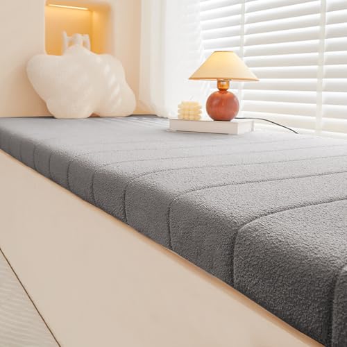 AmphaDeco Bankkissen Bankauflage Wasserfest, Teddy Plüsch rutschfeste Sitzkissen Sitzpolster Bank Mit Reißverschluss für Fensterbank Innen Schuhwechselhocker,Dark Grey,180 * 40CM von AmphaDeco
