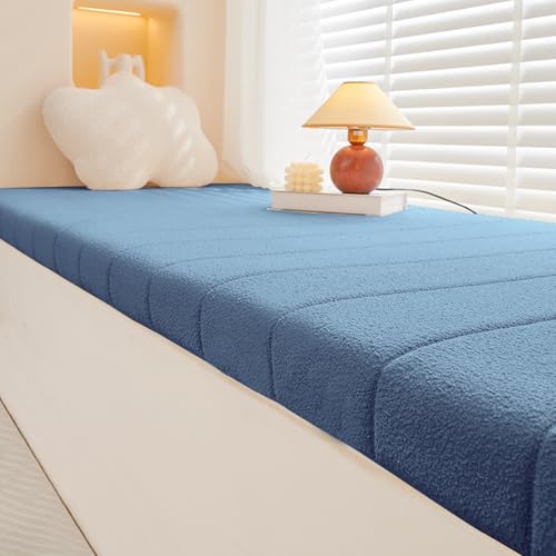 AmphaDeco Bankkissen Bankauflage Wasserfest, Teddy Plüsch rutschfeste Sitzkissen Sitzpolster Bank Mit Reißverschluss für Fensterbank Innen Schuhwechselhocker,Blau,100 * 40CM von AmphaDeco