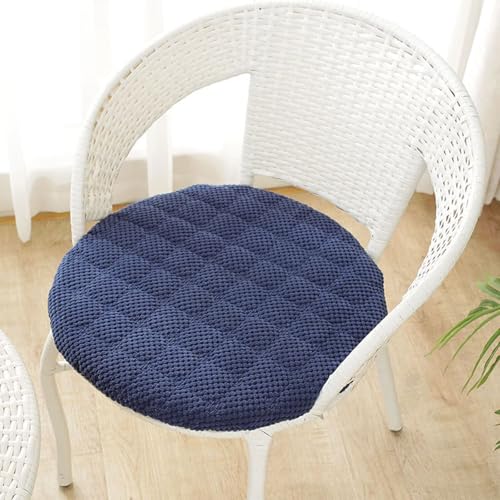 Sitzkissen Rund 35cm, Weiche Stuhlkissen 6er set mit Rutschfest Waschbar Cordstoff Sitzauflage Stuhl mit Reißverschluss, Sitzpolster Stuhlauflage für Indoor Esszimmer Küche Outdoor Garten, Dunkelblau Sitzkissen Rund 35cm, Weiche Stuhlkissen 6er set mit Rutschfest Waschbar Cordstoff Sitzauflage Stuhl mit Reißverschluss, Sitzpolster Stuhlauflage für Indoor Esszimmer Küche Outdoor Garten, Dunkelblau von AmphaDeco