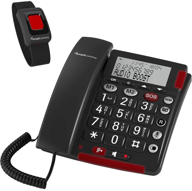 B-Ware Amplicomms Telefon Schnurgebunden Notfallarmband Bigtel 50 Alarm Plus Schwarz von Amplicomms