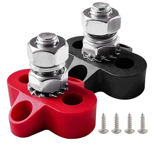 3/8" Single Stud Battery Junction Posts, Ampper M10 Heavy Duty Power and Ground Junction Block Power Distribution Studs Terminal Kit, 2er-Pack (Rot und Schwarz) von Ampper