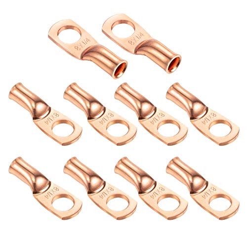 Ampper Heavy Duty Kupferkabelschuhe, UL-Ösen Ring Crimp-Kupferklemmen für Batterie-Kabelenden und mehr (8 Awg, 1/4" Ring, 10 Stück) von Ampper