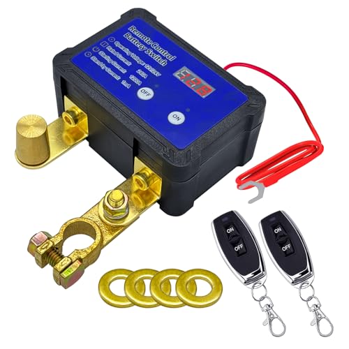 Ampper Remote Battery Disconnect Switch mit Voltmeter, DC 12-24 V Remote Control Top Post Battery Power Cut Master Switch Kit W/Terminal für Auto und mehr (2 Tasten, Ein/Aus) von Ampper