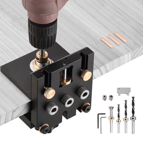 Ampvolts 6/8/10/15mm Holzdübel Bohrschablone Möbelbau - 3 in 1 Bohrlehre für Die Holzbearbeitung Exakte Dübellöchre, Dübelhilfe mit Positionierungsclip Bohrer Perforator, Bohrhilfe von Ampvolts