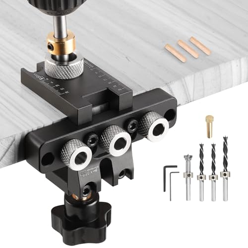 Ampvolts 8/10/15mm Holzdübel Bohrschablone Möbelbau - 3 in 1 Bohrlehre für Die Holzbearbeitung Exakte Dübellöchre, Bohrhilfe（mit Positionierungsclip Bohrer Perforator） von Ampvolts