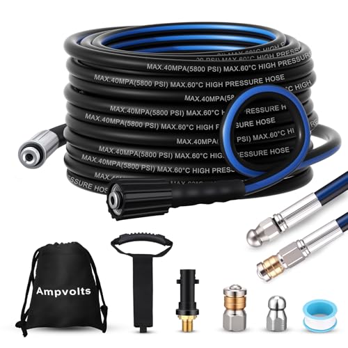 Ampvolts Rohrreinigungsschlauch Set 30m - 5800PSI, Hochdruck Rohrreiniger kompatibel mit Karcher K2 K3 K4 K5 K6 K7, Premium Rohrreinigungsset für Abflussreinigung und verstopfte Rohre von Ampvolts