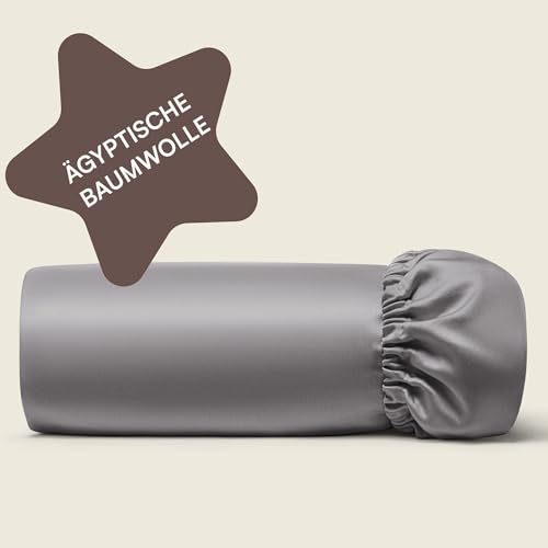 Amqua Bettlaken 200x200 Baumwolle Dunkelgrau | Spannbettlaken hohe Matratze 30cm Steghöhe| ägyptische Baumwolle Bettlaken 200x200cm | Mako Satin Bettlaken 200x200 Grau| Spannbettlaken Baumwolle von Amqua