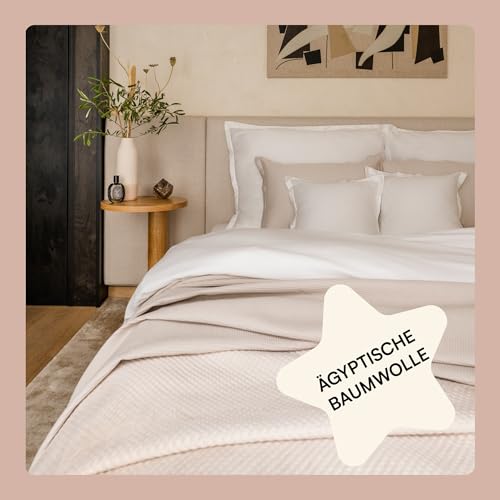 Amqua Mako Satin Bettwäsche Set 200x220cm + 40x80cm (2X Kissenbezüge), 100% ägyptische Baumwolle (Zertifiziert), weiß von Amqua