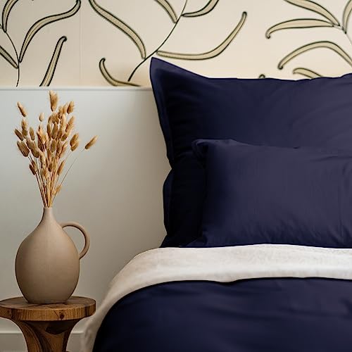 Amqua Mako Satin Bettwäsche Set 220x240cm + 40x80cm (2X Kissenbezüge), 100% ägyptische Baumwolle (Zertifiziert), Dunkelblau/Navy von Amqua