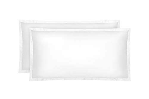 Amqua Mako Satin Kissenbezug 2er Set Kissenbezüge 40x60 cm, 100% ägyptische Baumwolle (Zertifiziert) Weiß von Amqua