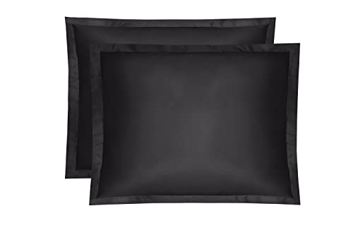 Amqua Mako Satin Kissenbezug 2er Set Kissenbezüge 70x90 cm, 100% ägyptische Baumwolle (Zertifiziert) schwarz/anthrazit von Amqua