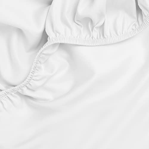 Amqua Mako Satin Spannbettlaken 100x200cm, 100% ägyptische Baumwolle (Zertifiziert), Bettlaken für Boxspringbett & Wasserbett oder Matratzen bis 30cm Höhe, Farbe: Weiß von Amqua