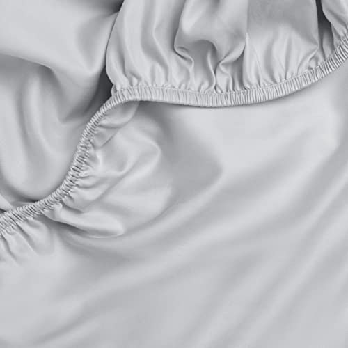 Amqua Mako Satin Spannbettlaken 140x200cm, 100% ägyptische Baumwolle (Zertifiziert), Bettlaken für Boxspringbett & Wasserbett oder Matratzen bis 30cm Höhe, Farbe: Grau/Hellgrau von Amqua