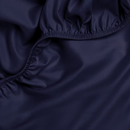 Amqua Mako Satin Spannbettlaken 160x200cm, 100% ägyptische Baumwolle (Zertifiziert), Bettlaken für Boxspringbett & Wasserbett oder Matratzen bis 30cm Höhe, Farbe: Dunkelblau/Navy von Amqua