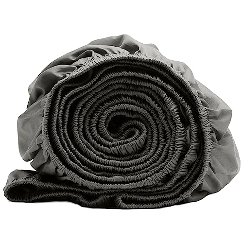 Amqua Mako Satin Spannbettlaken 90x200cm, 100% Bio Baumwolle (Zertifiziert), Bettlaken für Boxspringbett & Wasserbett oder Matratzen bis 30cm Höhe, Farbe: Grau von Amqua
