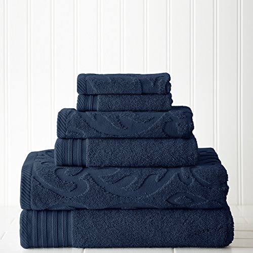 Amrapur Overseas, einfarbig, ultraweich, 550 g/m², 100% gekämmte Baumwolle 6-teiliges Handtuch-Set massiver Jacquard-Medallion Swirl-Denim, 6-Piece von Amrapur