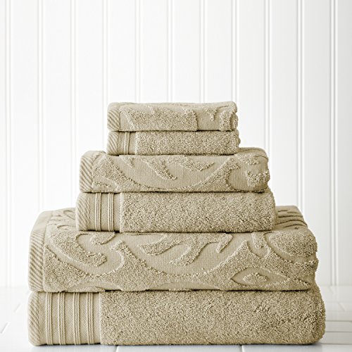 Amrapur Overseas 6-teiliges Handtuch-Set mit Medallion-Jacquard/Solide, ultraweich, 500 g/m², 100% gekämmte Baumwolle, Taupe von Amrapur