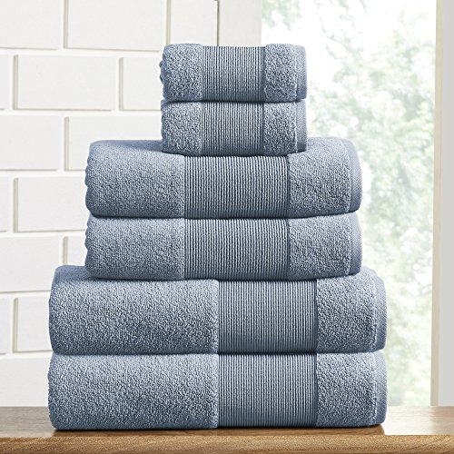 Modern Threads - Air Cloud 6-teiliges Handtuch-Set aus 100% Zero-Twist Baumwolle – Badetücher, Handtücher und Waschlappen – super saugfähig und schnell trocknend – 500 g/m² – weich und plüschig, blau von Amrapur