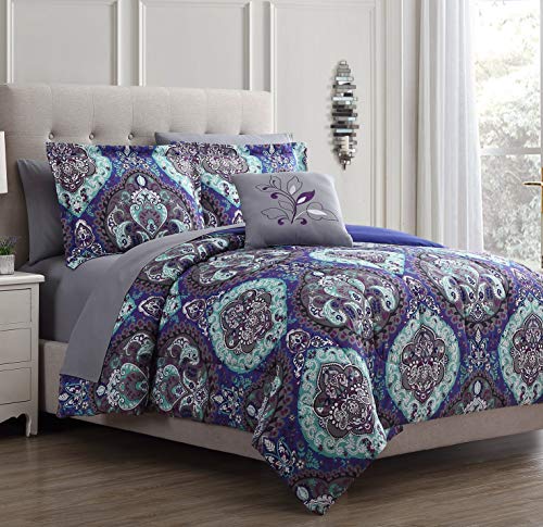 Amrapur Overseas Cathedral 8-Piece Printed Reversible Bed In A Bag, Full, Purple/Grey/Teal von Amrapur