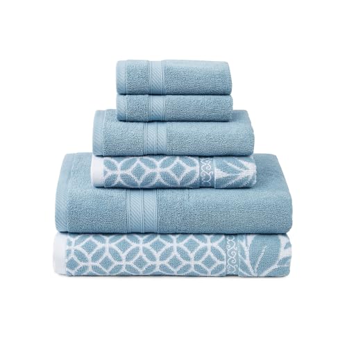 Modern Threads Trefoil Filigranes 6-teiliges Wende-Handtuch-Set, gefärbt, Jacquard, Badetücher, Handtücher und Waschlappen, super saugfähig und schnell trocknend, 100% gekämmte Baumwolle von Modern Threads