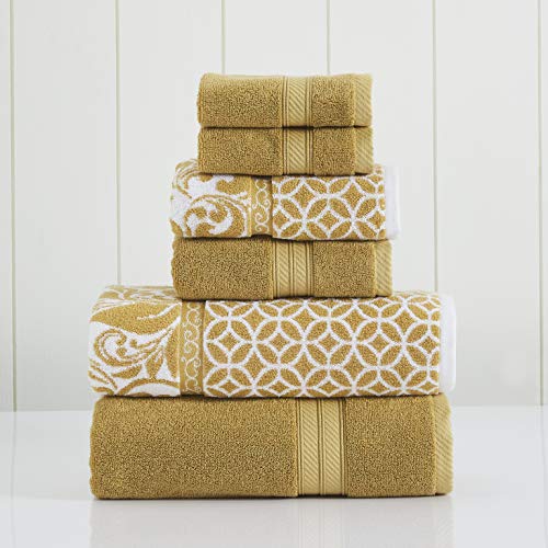 Amrapur Overseas | Trefoil filigranes 6-teiliges wendbares Garn gefärbtes Jacquard Handtuch-Set (Gold) von Amrapur