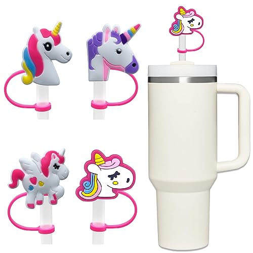 Amreich 10 mm Strohhalm-Abdeckung für Stanley-Becher, Einhorn-Design, kompatibel mit 50,8 cm, 1,2 l, 1,2 l Trinkgläsern, staubdichte Silikon-Trinkhalm-Spitzen, Zubehör von Amreich