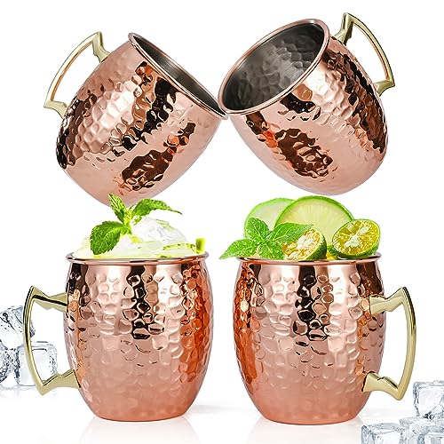 Amrules Moscow Mule Kupferbecher 4er Set, 100% rein plattierte Kupferbecher mit Premium-Edelstahl-Futter – Mule Tassen perfekt für Partytrinken und Geschenk Amrules Moscow Mule Kupferbecher 4er Set, 100% rein plattierte Kupferbecher mit Premium-Edelstahl-Futter – Mule Tassen perfekt für Partytrinken und Geschenk von Amrules