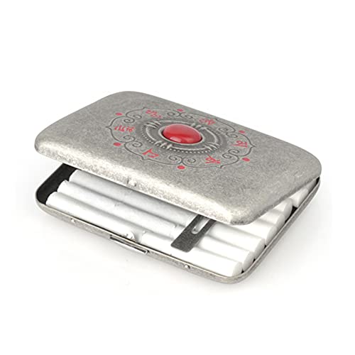 AmsOan Metall Zigarettenetui, Silber, Hochwertig, 16 Zigaretten, 84 mm, Doppelseitiger Federclip, Offener Taschenhalter von AmsOan