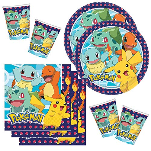 Amscan International Party Set für 8 Personen | Einweg-Geschirr | Pokemon | 32 Teile von Pokémon